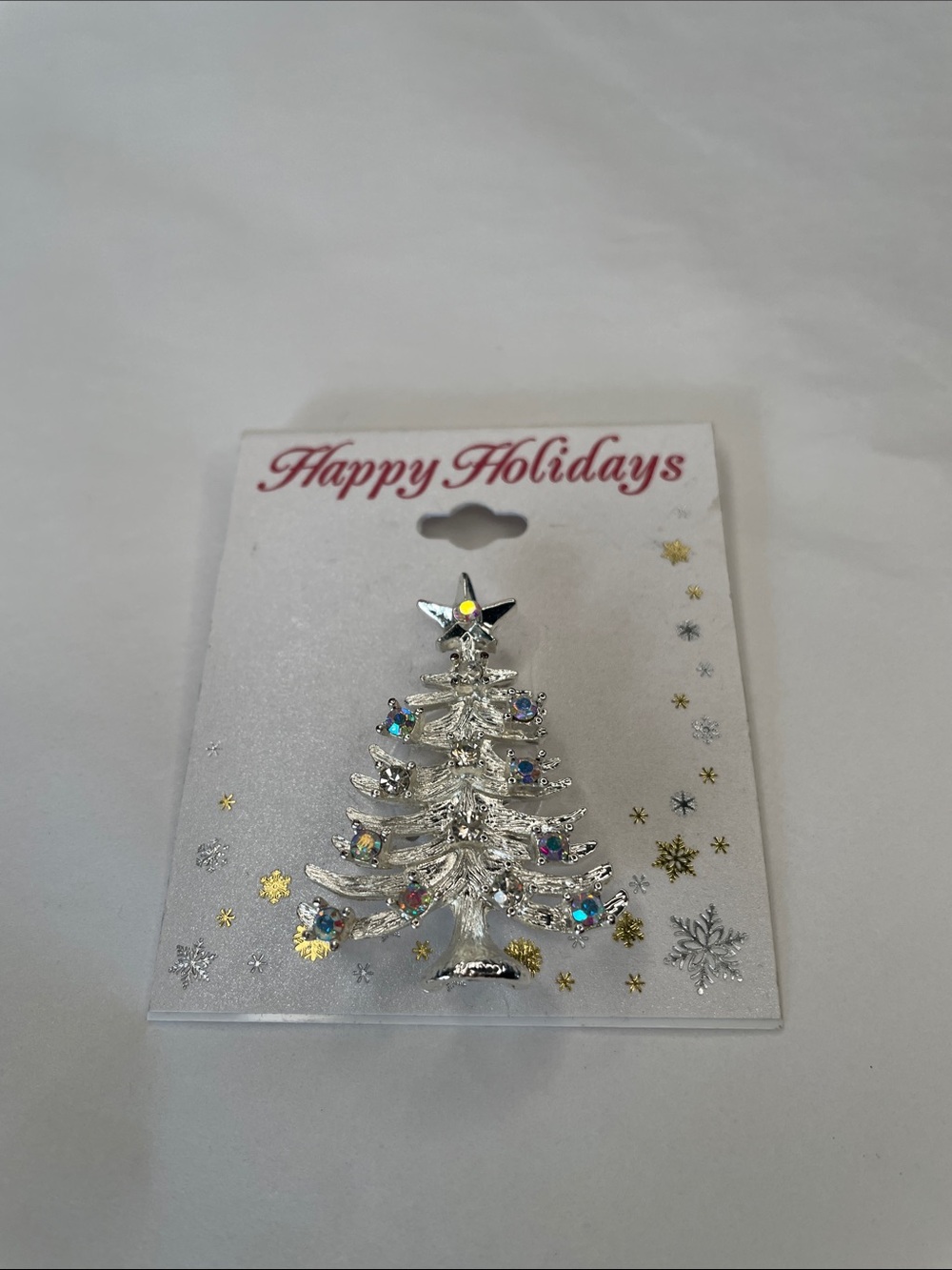 Silver‎ Holiday Tree Brooch with Iridescent Gems